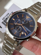 Emporio Armani Renato AR11458 43mm Men's Chronograph Watch – Royal Blue Textured & Royal Blue Stainless Steel Bracelet