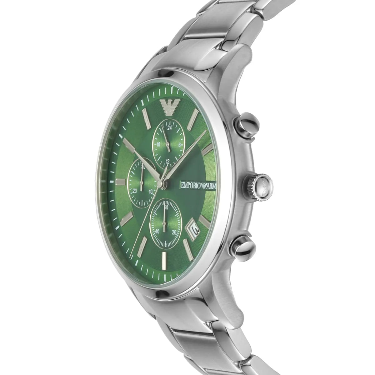 Emporio Armani Renato AR11507 Men's Chronograph Watch – Green Sunray & Silver Stainless Steel Bracelet