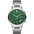 Emporio Armani Renato AR11507 Men's Chronograph Watch – Green Sunray & Silver Stainless Steel Bracelet