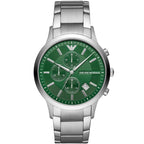 Emporio Armani Renato AR11507 Men's Chronograph Watch – Green Sunray & Silver Stainless Steel Bracelet