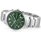 Emporio Armani Renato AR11507 Men's Chronograph Watch – Green Sunray & Silver Stainless Steel Bracelet