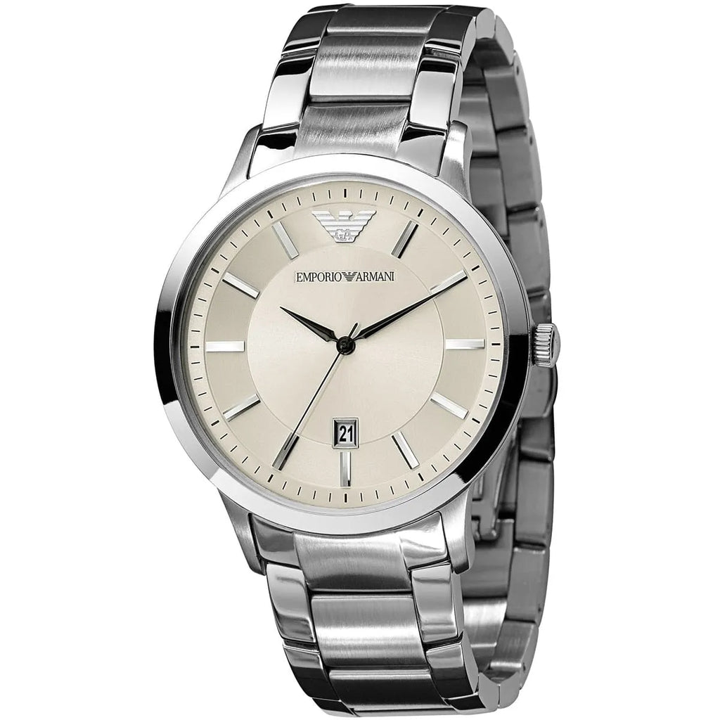 Emporio Armani Renato AR2431 43mm Men's Quartz Watch – Champagne Sunray & Silver Stainless Steel Bracelet
