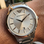 Emporio Armani Renato AR2431 43mm Men's Quartz Watch – Champagne Sunray & Silver Stainless Steel Bracelet