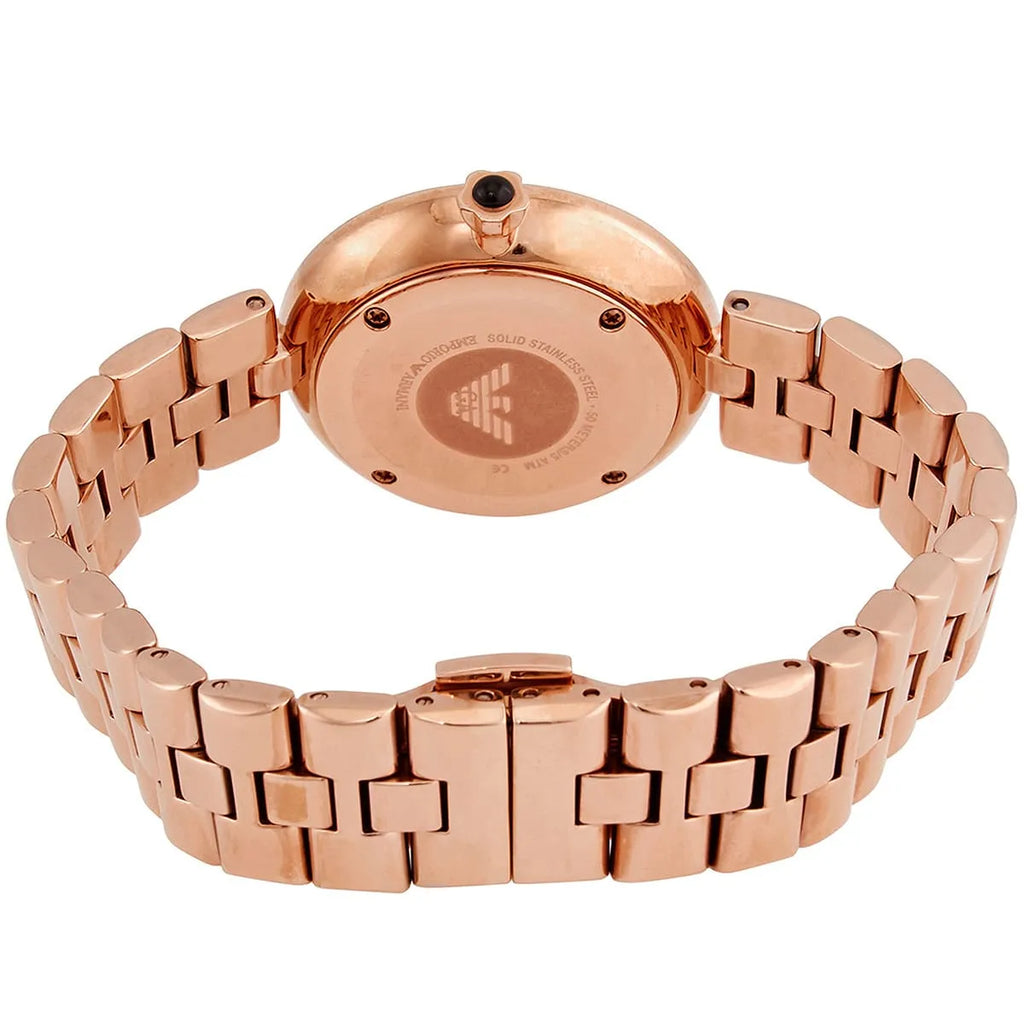 Emporio Armani Arianna AR11197 32mm Women's Quartz Watch – Mother-of-Pearl Crystal-Set & Rose Gold Genuine Leather Strap
