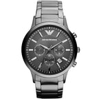 Emporio Armani Renato AR2454 43mm Men's Chronograph Watch – Black Sunray & Black Stainless Steel Bracelet