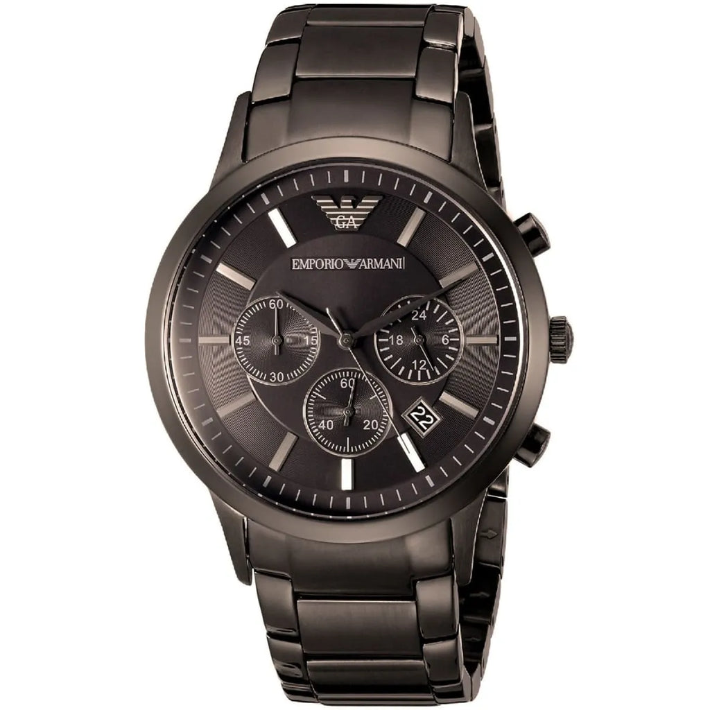 Emporio Armani Renato AR2454 43mm Men's Chronograph Watch – Black Sunray & Black Stainless Steel Bracelet