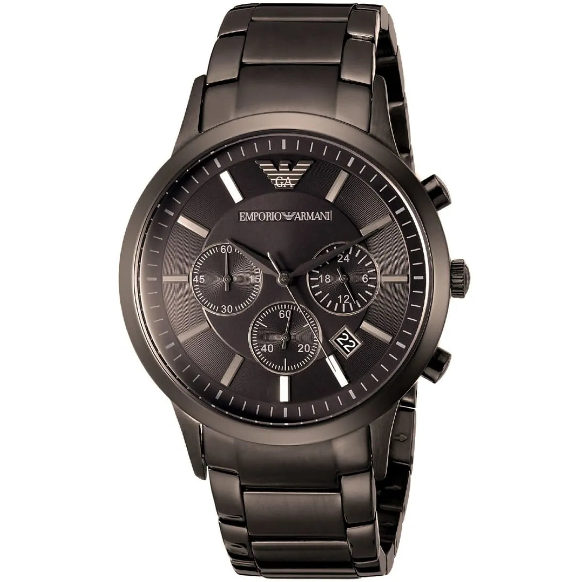 Emporio Armani Renato AR2454 43mm Men's Chronograph Watch – Black Sunray & Black Stainless Steel Bracelet