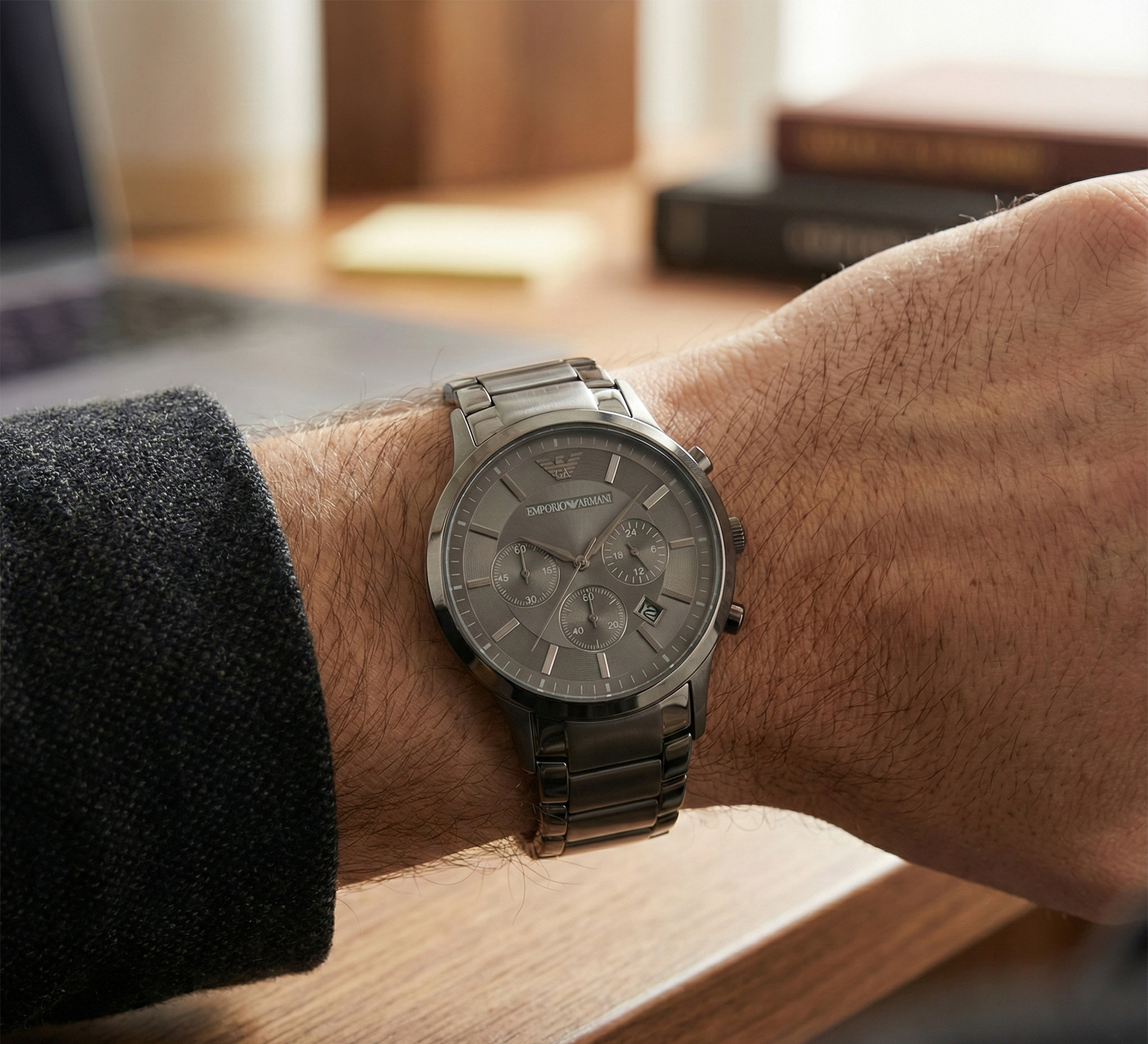 Emporio Armani Renato AR2454 43mm Men's Chronograph Watch – Black Sunray & Black Stainless Steel Bracelet