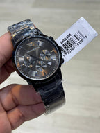 Emporio Armani Renato AR2454 43mm Men's Chronograph Watch – Black Sunray & Black Stainless Steel Bracelet