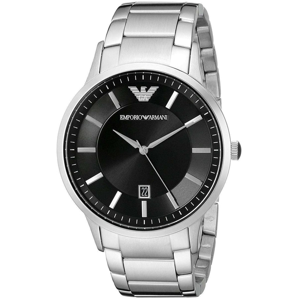Emporio Armani Renato AR2457 43mm Men's Quartz Watch – Black Sunray & Silver Stainless Steel Bracelet