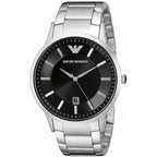 Emporio Armani Renato AR2457 43mm Men's Quartz Watch – Black Sunray & Silver Stainless Steel Bracelet