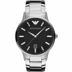 Emporio Armani Renato AR2457 43mm Men's Quartz Watch – Black Sunray & Silver Stainless Steel Bracelet