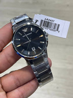 Emporio Armani Renato AR2457 43mm Men's Quartz Watch – Black Sunray & Silver Stainless Steel Bracelet