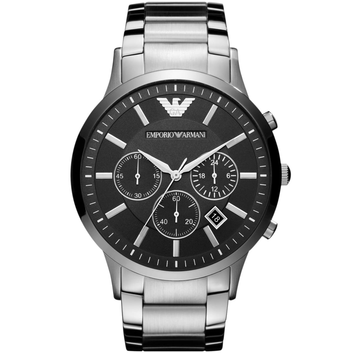 Emporio Armani Renato AR2460 46mm Men's Chronograph Watch – Black & Silver Stainless Steel Bracelet