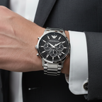 Emporio Armani Renato AR2460 46mm Men's Chronograph Watch – Black & Silver Stainless Steel Bracelet
