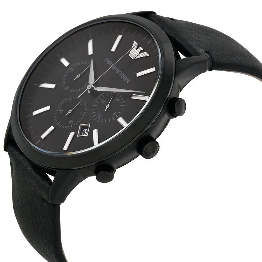 Emporio Armani Renato AR2461 46mm Men's Chronograph Watch – Black & Black Genuine Leather Strap