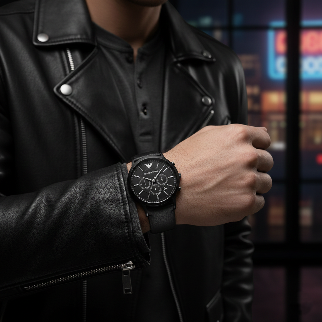 Emporio Armani Renato AR2461 46mm Men's Chronograph Watch – Black & Black Genuine Leather Strap
