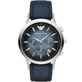 Emporio Armani Renato AR2473 43mm Men's Chronograph Watch – Navy Blue Textured & Navy Blue Genuine Leather Strap