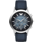 Emporio Armani Renato AR2473 43mm Men's Chronograph Watch – Navy Blue Textured & Navy Blue Genuine Leather Strap