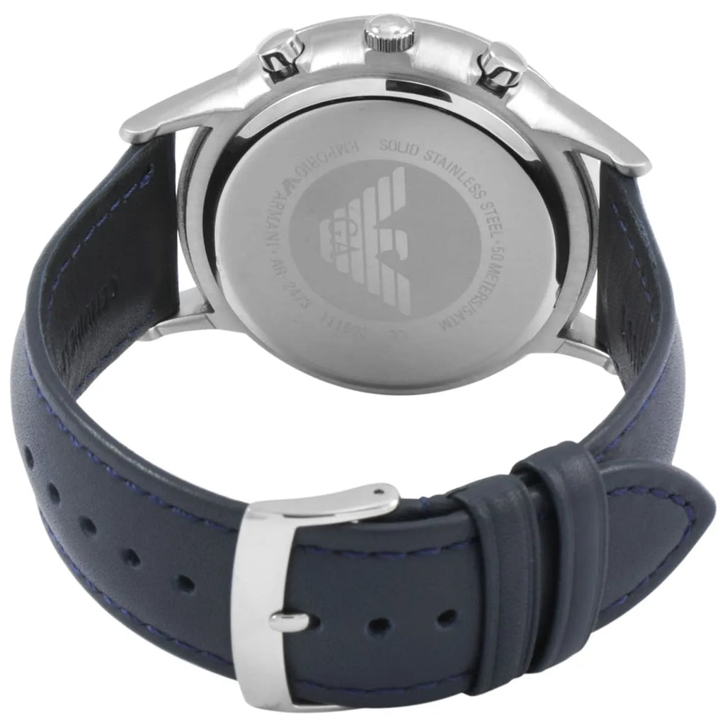 Emporio Armani Renato AR2473 43mm Men's Chronograph Watch – Navy Blue Textured & Navy Blue Genuine Leather Strap