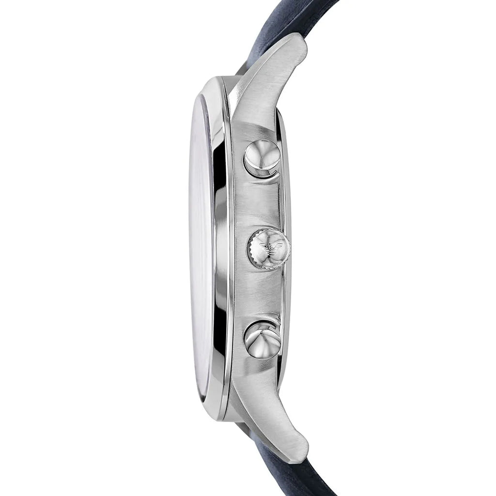 Emporio Armani Renato AR2473 43mm Men's Chronograph Watch – Navy Blue Textured & Navy Blue Genuine Leather Strap
