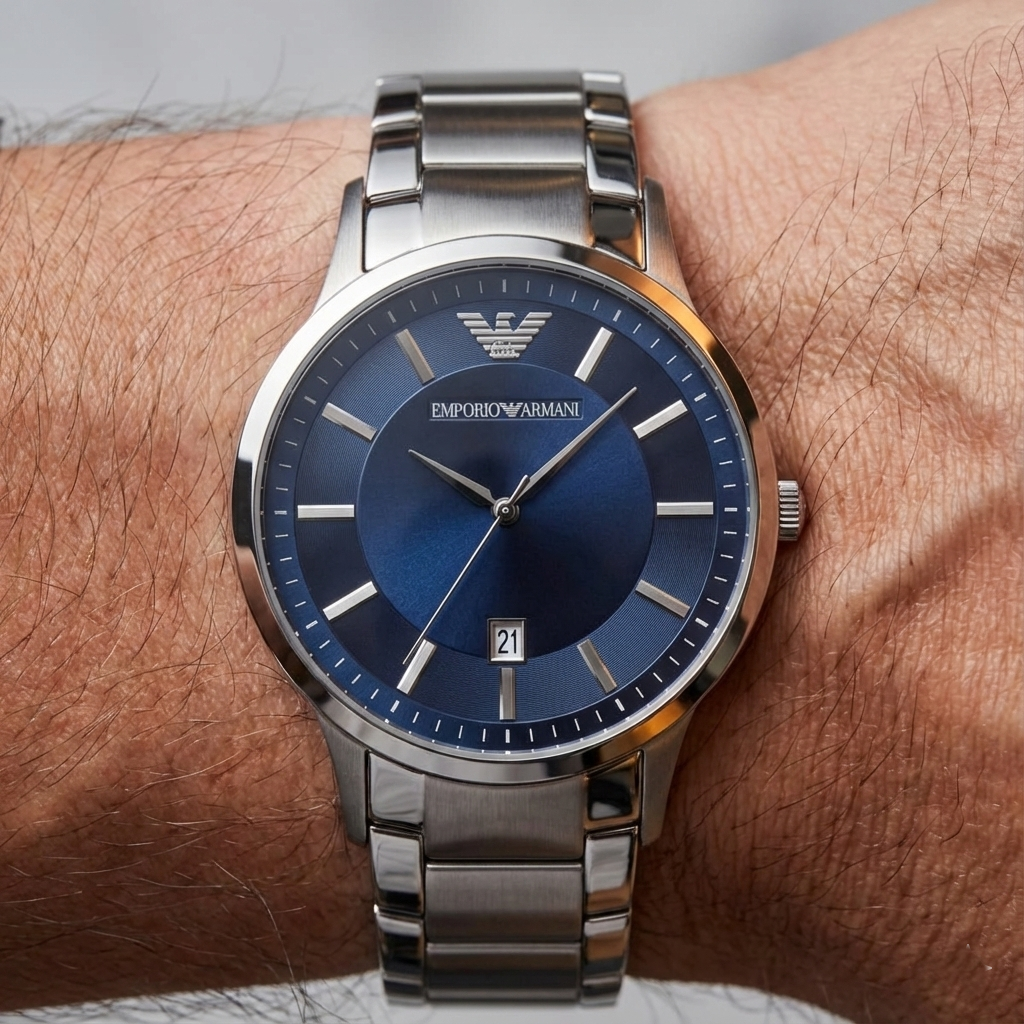 Emporio Armani Renato AR2477 43mm Men's Quartz Watch – Navy Blue & Two-Tone Stainless Steel Bracelet