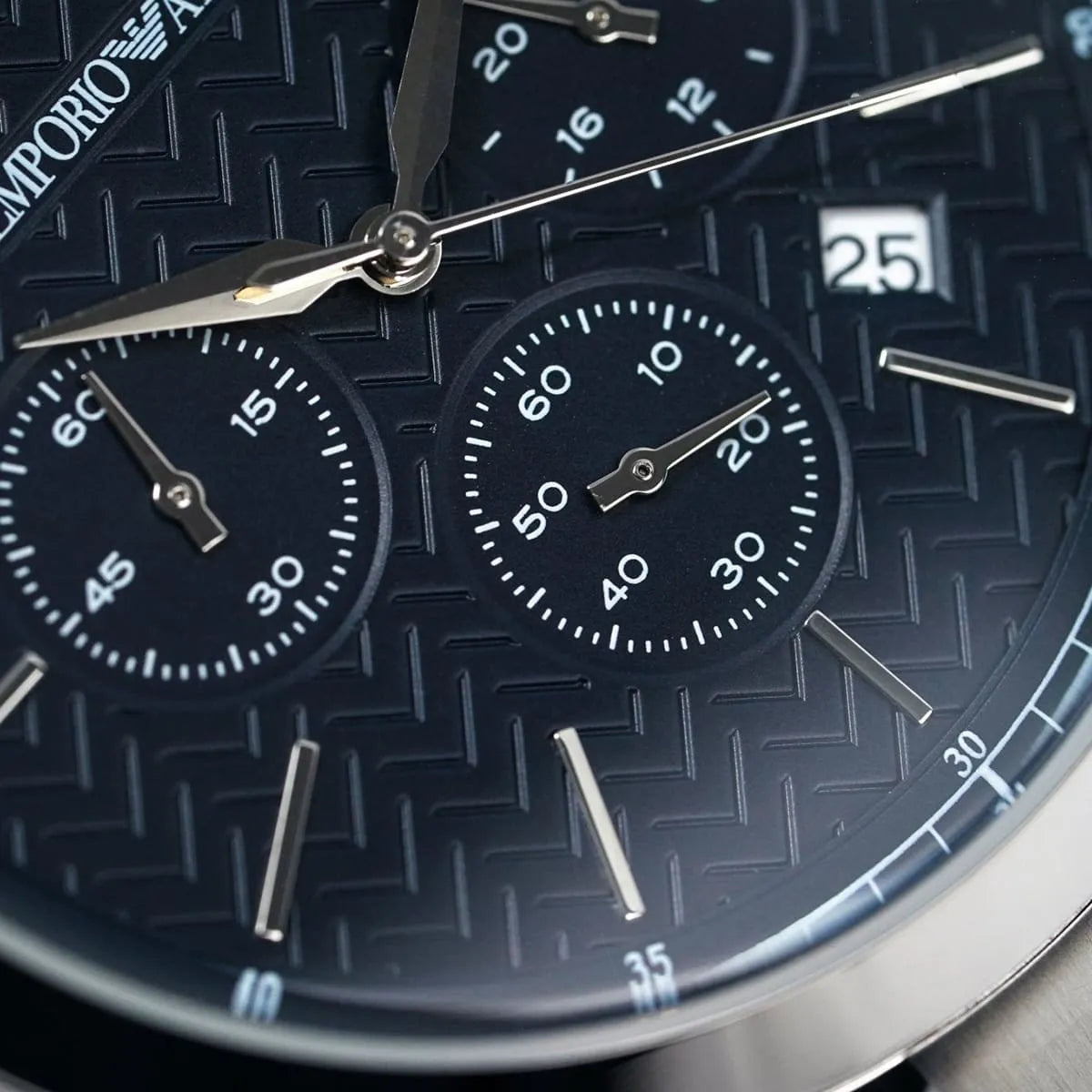 Emporio Armani Renato AR2486 43mm Men's Chronograph Watch – Navy Blue Textured & Blue Stainless Steel Bracelet