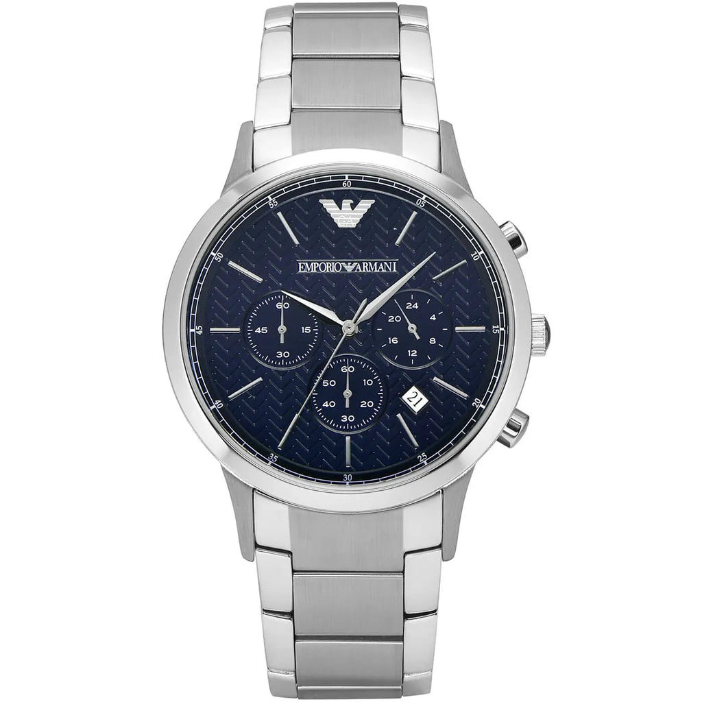 Emporio Armani Renato AR2486 43mm Men's Chronograph Watch – Navy Blue Textured & Blue Stainless Steel Bracelet
