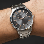 Emporio Armani Renato AR2514 43mm Men's Chronograph Watch – Grey & Silver Stainless Steel Bracelet