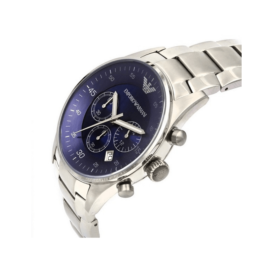 Emporio Armani Retro AR5860 43mm Men's Chronograph Watch – Royal Blue Sunray & Royal Blue Stainless Steel Bracelet