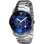 Emporio Armani Retro AR5860 43mm Men's Chronograph Watch – Royal Blue Sunray & Royal Blue Stainless Steel Bracelet