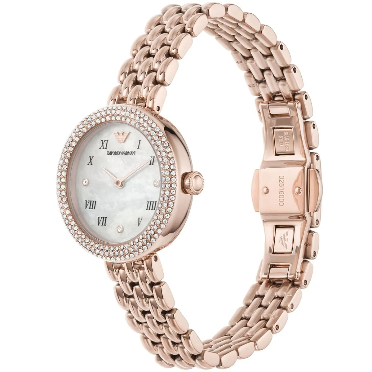 Emporio Armani Rosa AR11355 30mm Women's Quartz Watch – Mother-of-Pearl Crystal-Set & Rose Gold-Tone Stainless Steel Bracelet
