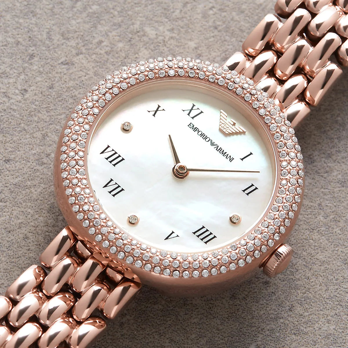 Emporio Armani Rosa AR11355 30mm Women's Quartz Watch – Mother-of-Pearl Crystal-Set & Rose Gold-Tone Stainless Steel Bracelet