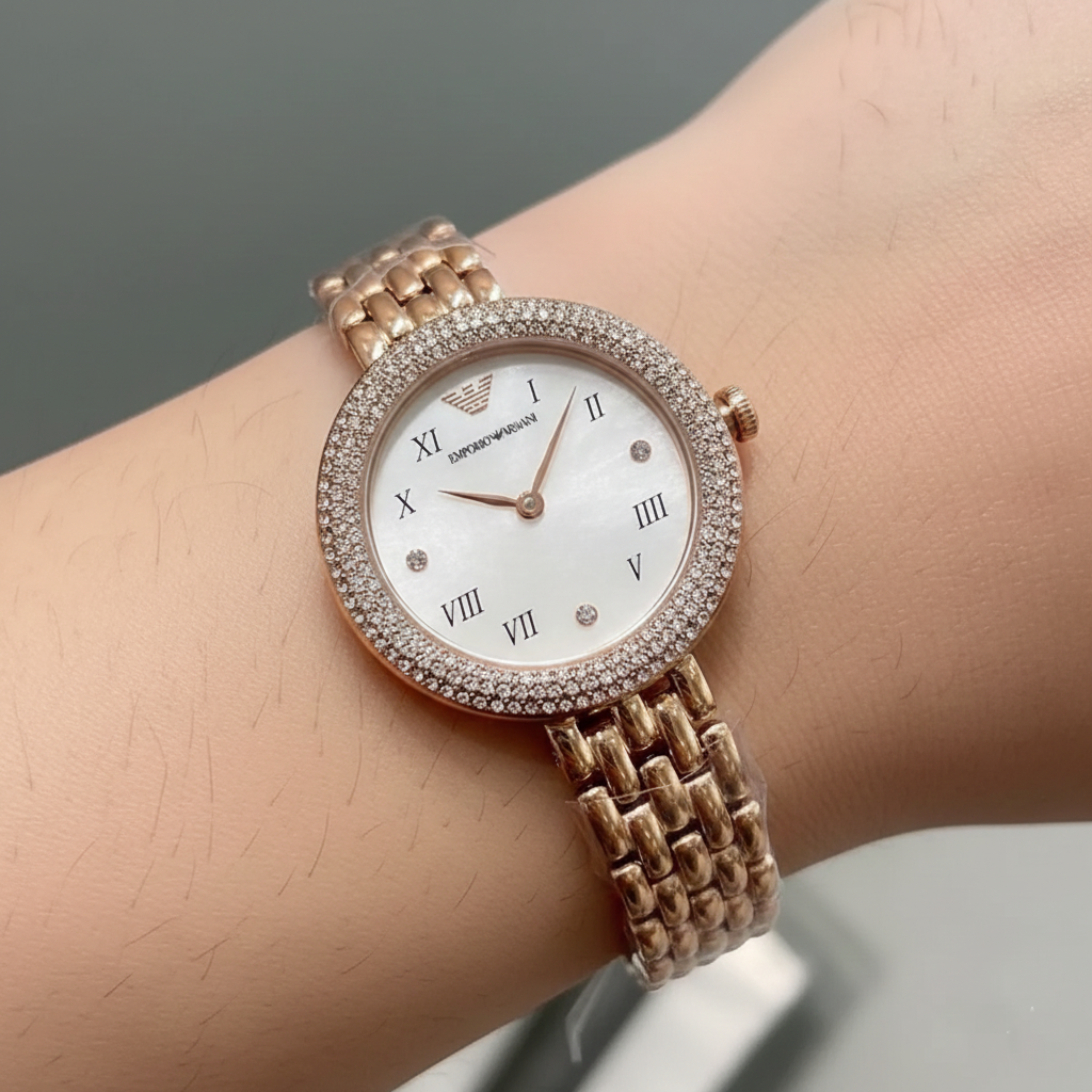 Emporio Armani Rosa AR11355 30mm Women's Quartz Watch – Mother-of-Pearl Crystal-Set & Rose Gold-Tone Stainless Steel Bracelet