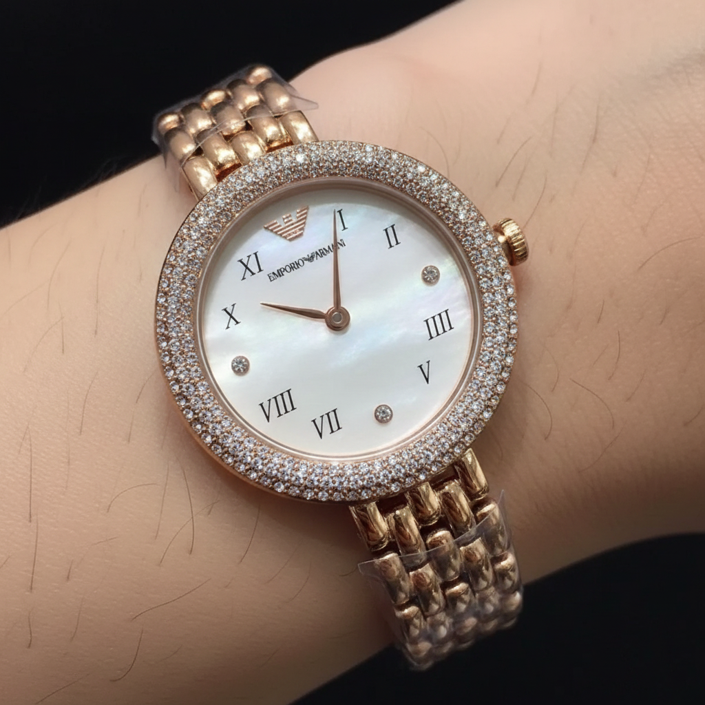 Emporio Armani Rosa AR11355 30mm Women's Quartz Watch – Mother-of-Pearl Crystal-Set & Rose Gold-Tone Stainless Steel Bracelet
