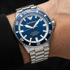 Emporio Armani Sea Explorer AR60079 42mm Men's Automatic Watch – Blue Sunray & Blue Stainless Steel Bracelet