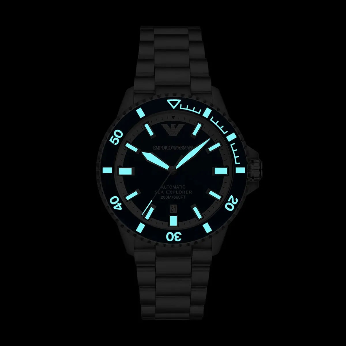 Emporio Armani Sea Explorer AR60079 42mm Men's Automatic Watch – Blue Sunray & Blue Stainless Steel Bracelet
