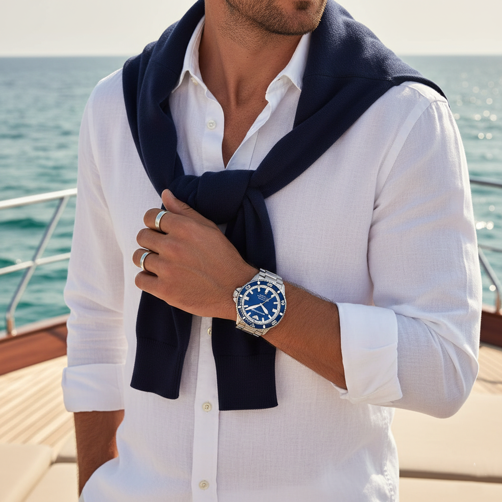 Emporio Armani Sea Explorer AR60079 42mm Men's Automatic Watch – Blue Sunray & Blue Stainless Steel Bracelet
