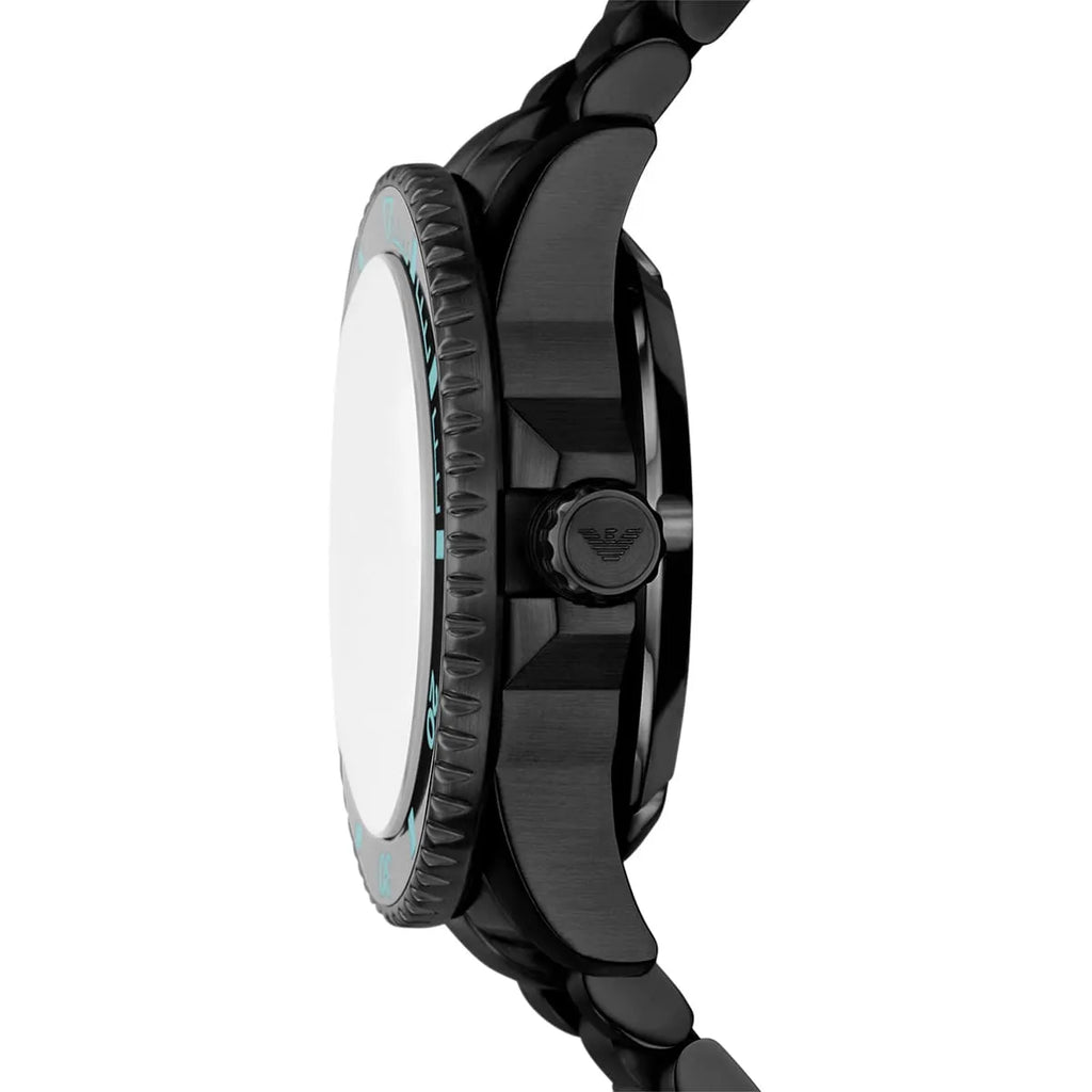Emporio Armani Sea Explorer AR60084 42mm Men's Automatic Watch – Tiffany Blue Sunray & Black Stainless Steel Bracelet