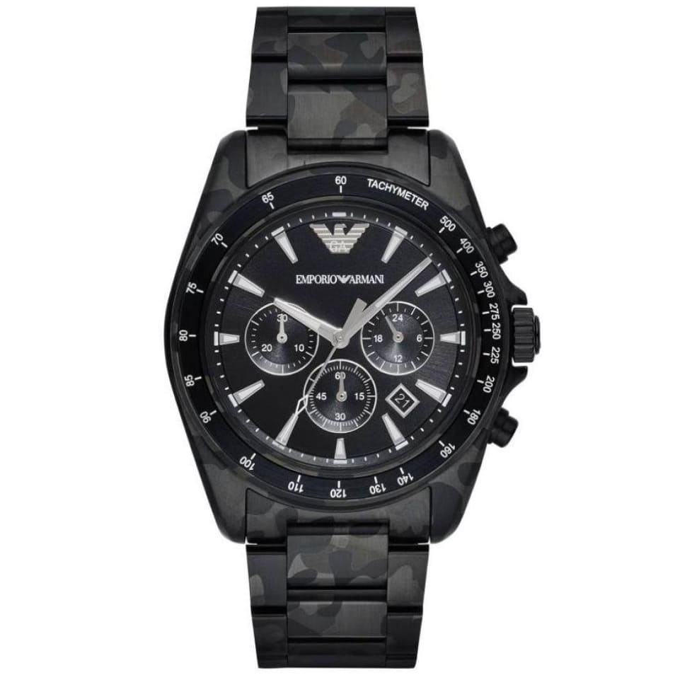 Emporio Armani Sigma AR11027 44mm Men's Chronograph Watch – Black Textured & Black Stainless Steel Bracelet