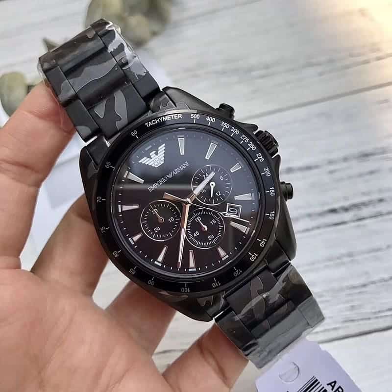 Emporio Armani Sigma AR11027 44mm Men's Chronograph Watch – Black Textured & Black Stainless Steel Bracelet