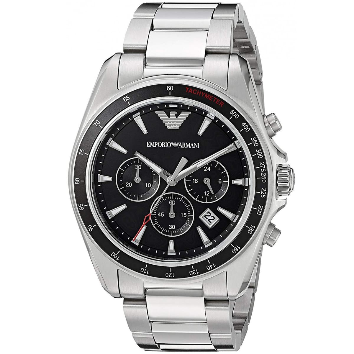 Emporio Armani Sigma AR6098 44mm Men's Chronograph Watch – Black & Black Stainless Steel Bracelet