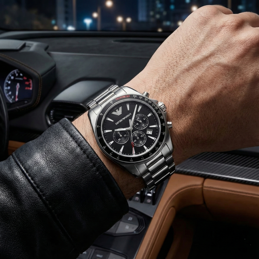 Emporio Armani Sigma AR6098 44mm Men's Chronograph Watch – Black & Black Stainless Steel Bracelet