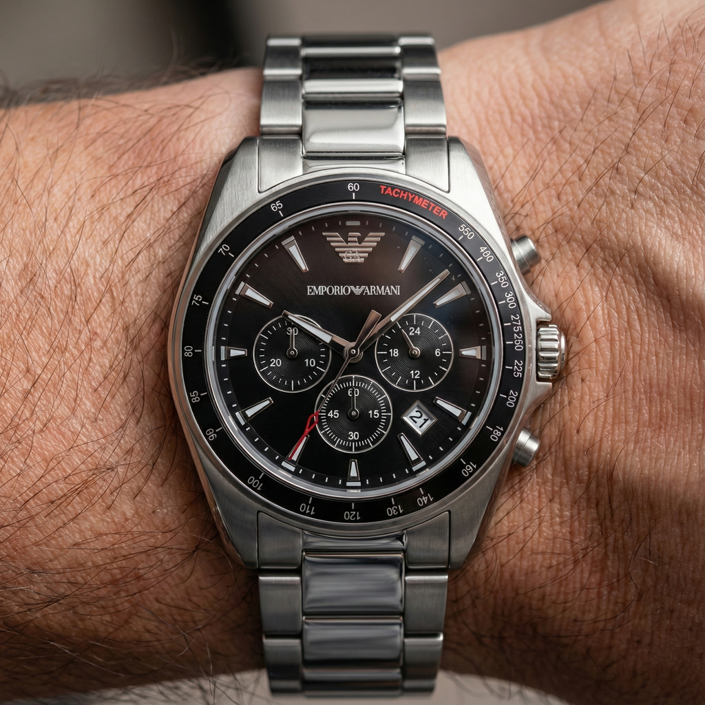 Emporio Armani Sigma AR6098 44mm Men's Chronograph Watch – Black & Black Stainless Steel Bracelet