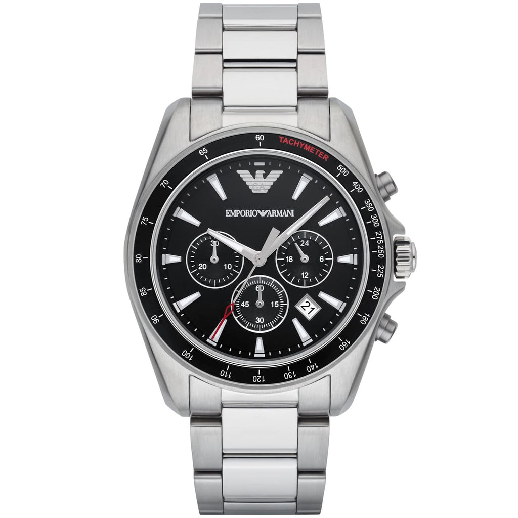 Emporio Armani Sigma AR6098 44mm Men's Chronograph Watch – Black & Black Stainless Steel Bracelet