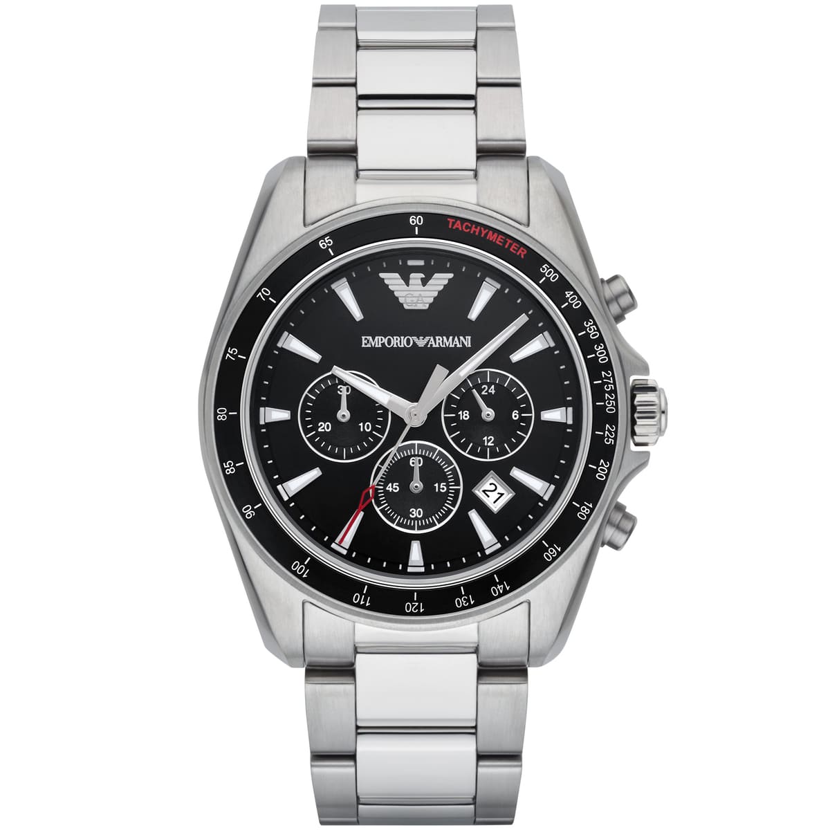 Emporio Armani Sigma AR6098 44mm Men's Chronograph Watch – Black & Black Stainless Steel Bracelet