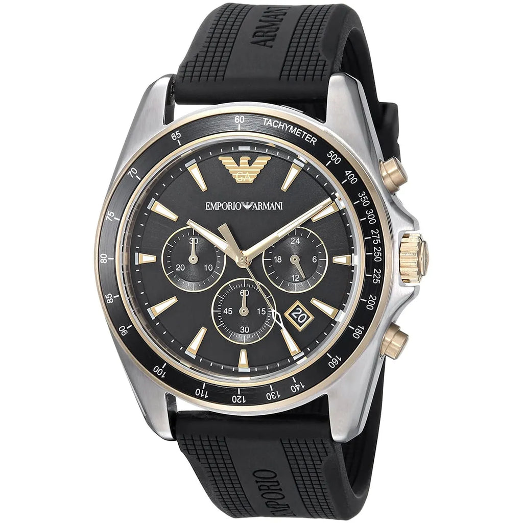 Emporio Armani Sigma AR80003 44mm Men's Chronograph Watch – Black Textured & Black Rubber Strap