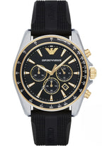 Emporio Armani Sigma AR80003 44mm Men's Chronograph Watch – Black Textured & Black Rubber Strap