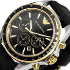 Emporio Armani Sigma AR80003 44mm Men's Chronograph Watch – Black Textured & Black Rubber Strap