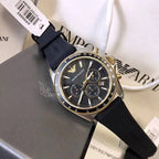 Emporio Armani Sigma AR80003 44mm Men's Chronograph Watch – Black Textured & Black Rubber Strap